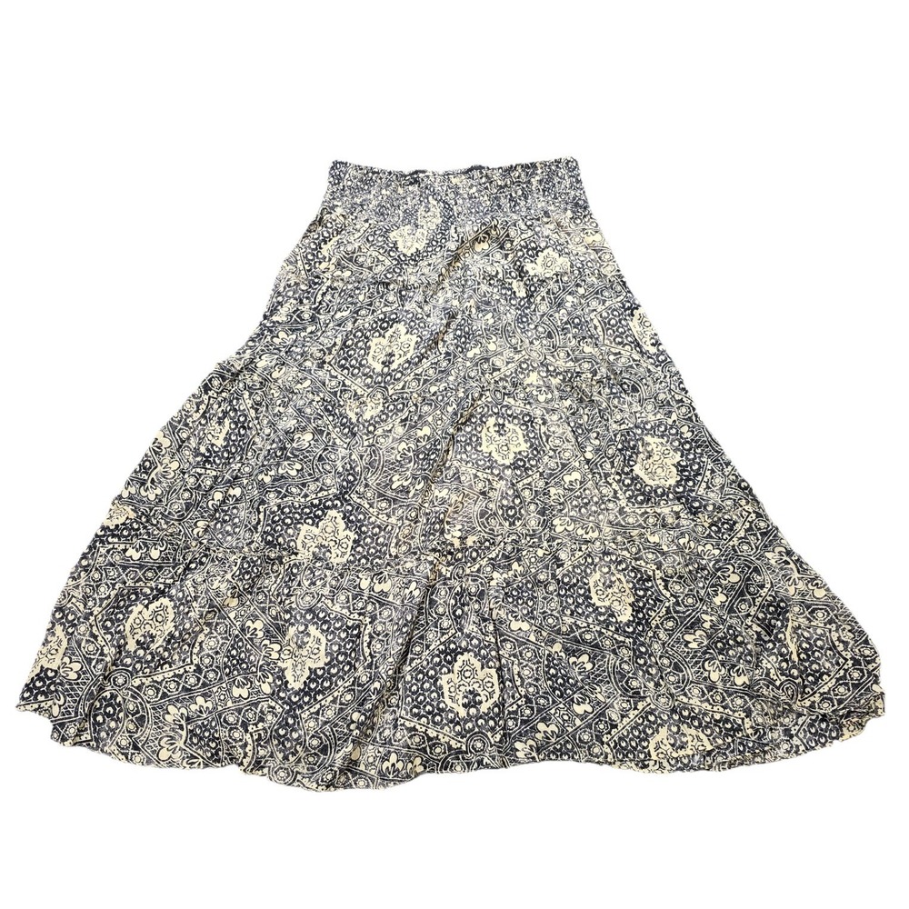 Lauren Ralph Lauren Tiered Maxi Skirt Women's Size XL Black Cream Paisley Y2K